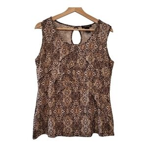 Susan Lawrence Brown Patterned Sleeveless Blouse size L